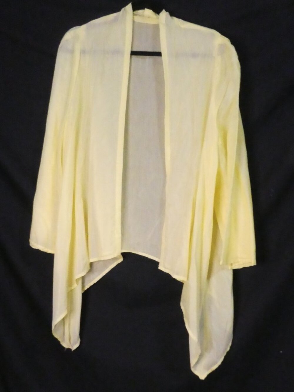 Handmade Pale Yellow Sheer Open Front Waterfall Cardigan – P2P 20.5" measured